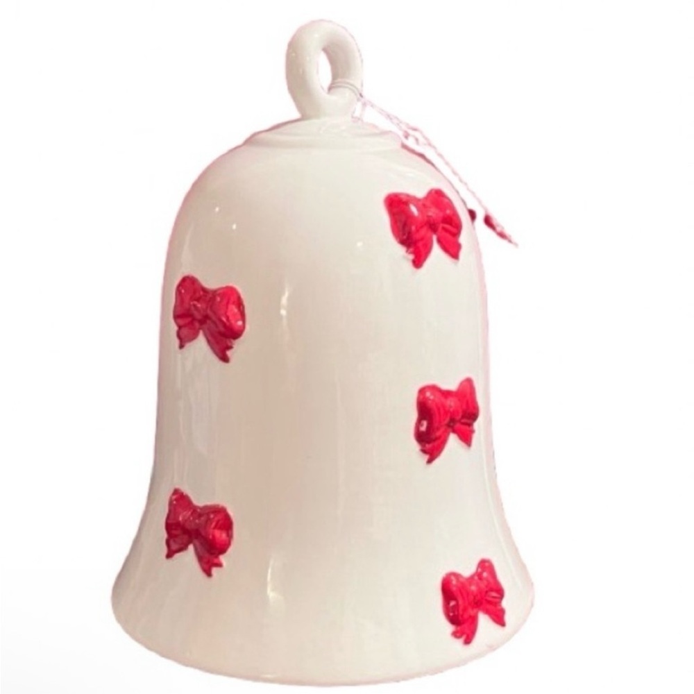NEW -Martha Stewart 10.5" Ceramic Holiday Red Bow Bell Christmas Decor. Gorgeous
